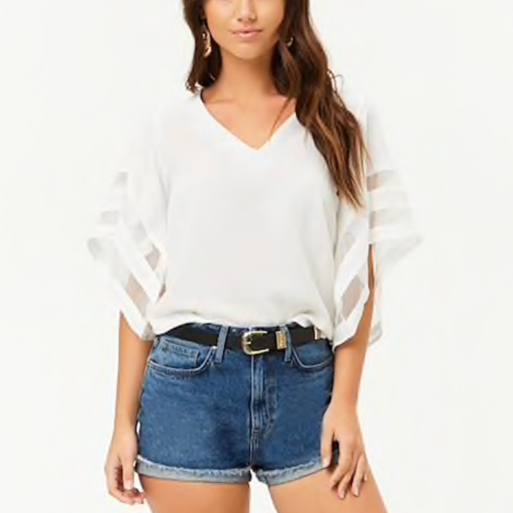 Hers + Mine white flutter sleeve top